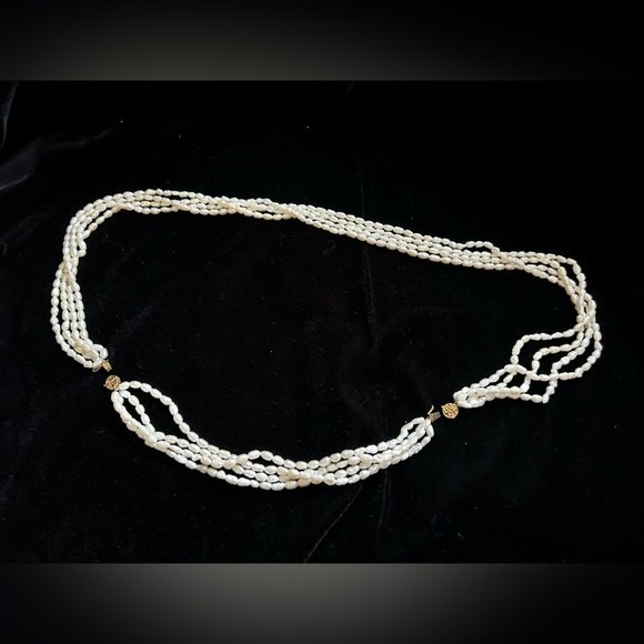 Freshwater pearl four strand necklace and bracelet set 14k gold clasp - Picture 3 of 9